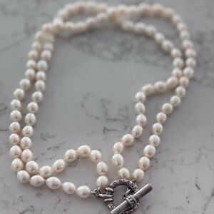 Slane & Slane White Pearl & Sterling Silver Toggle Necklace